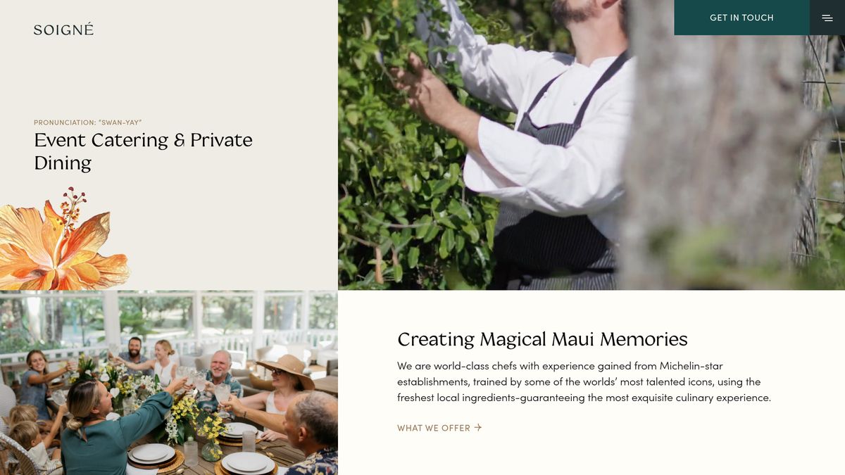 The soigne.flywheelsites.com homepage on 1 October 2026, identical to the live site apart from the hero photo.